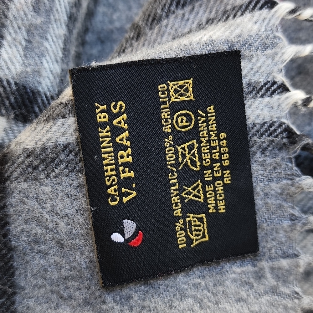 VINTAGE Gray Plaid Nova Check Scarf Wool Cashmere Acrylic V FRAAS GERMANY Mens - Picture 4 of 11